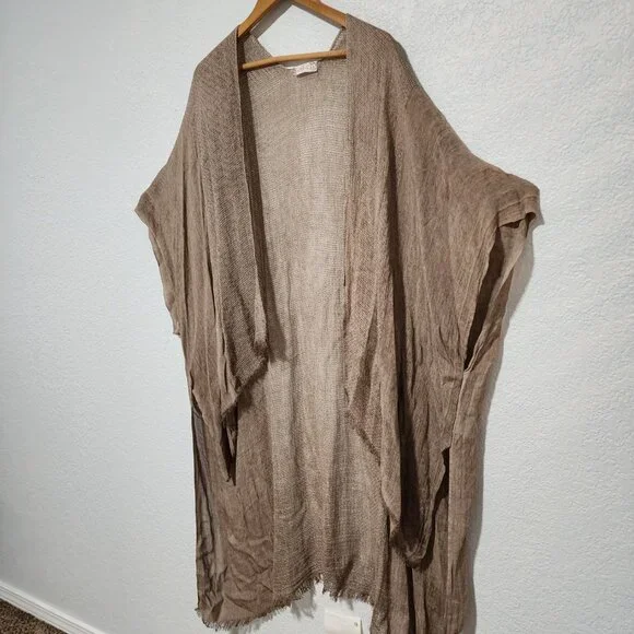 Free People All Tous Open Front Minimalist Kimono Neutral Beach Vacation Wear - Picture 6 of 11